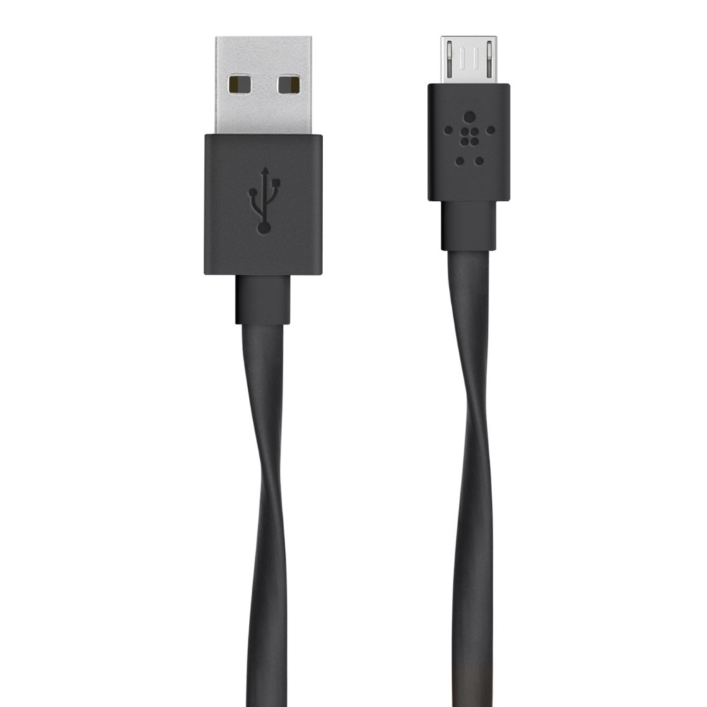 slide 1 of 3, Belkin Flat Micro-USB Cable, Black, 6 ft