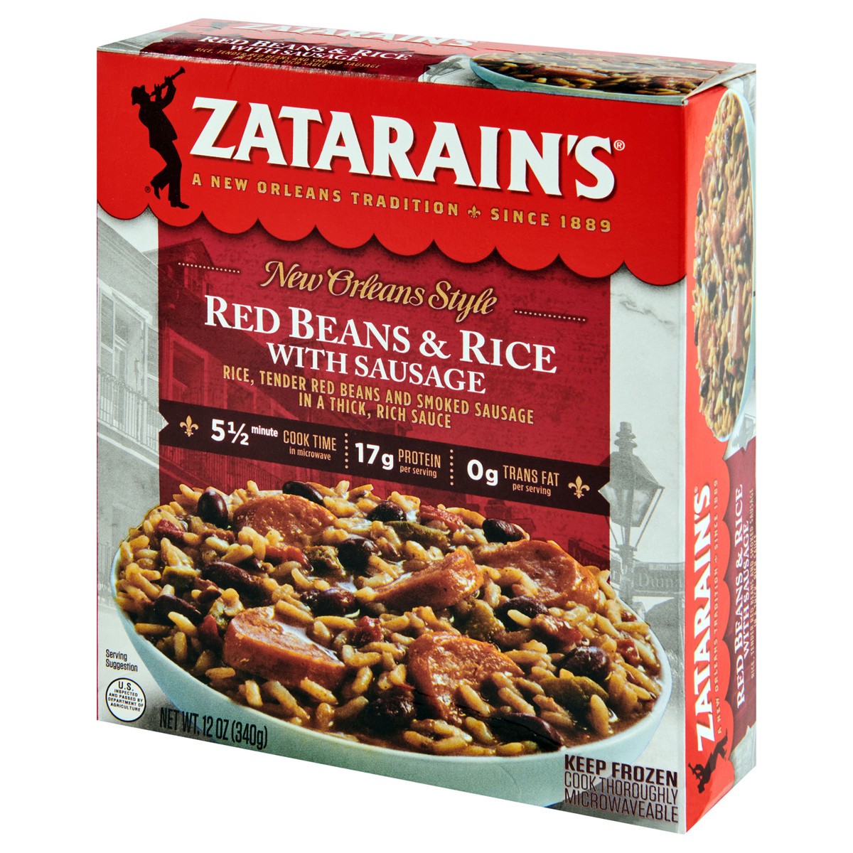 slide 3 of 9, Zatarain's Frozen Meal - Sausage, Red Beans & Rice, 12 oz