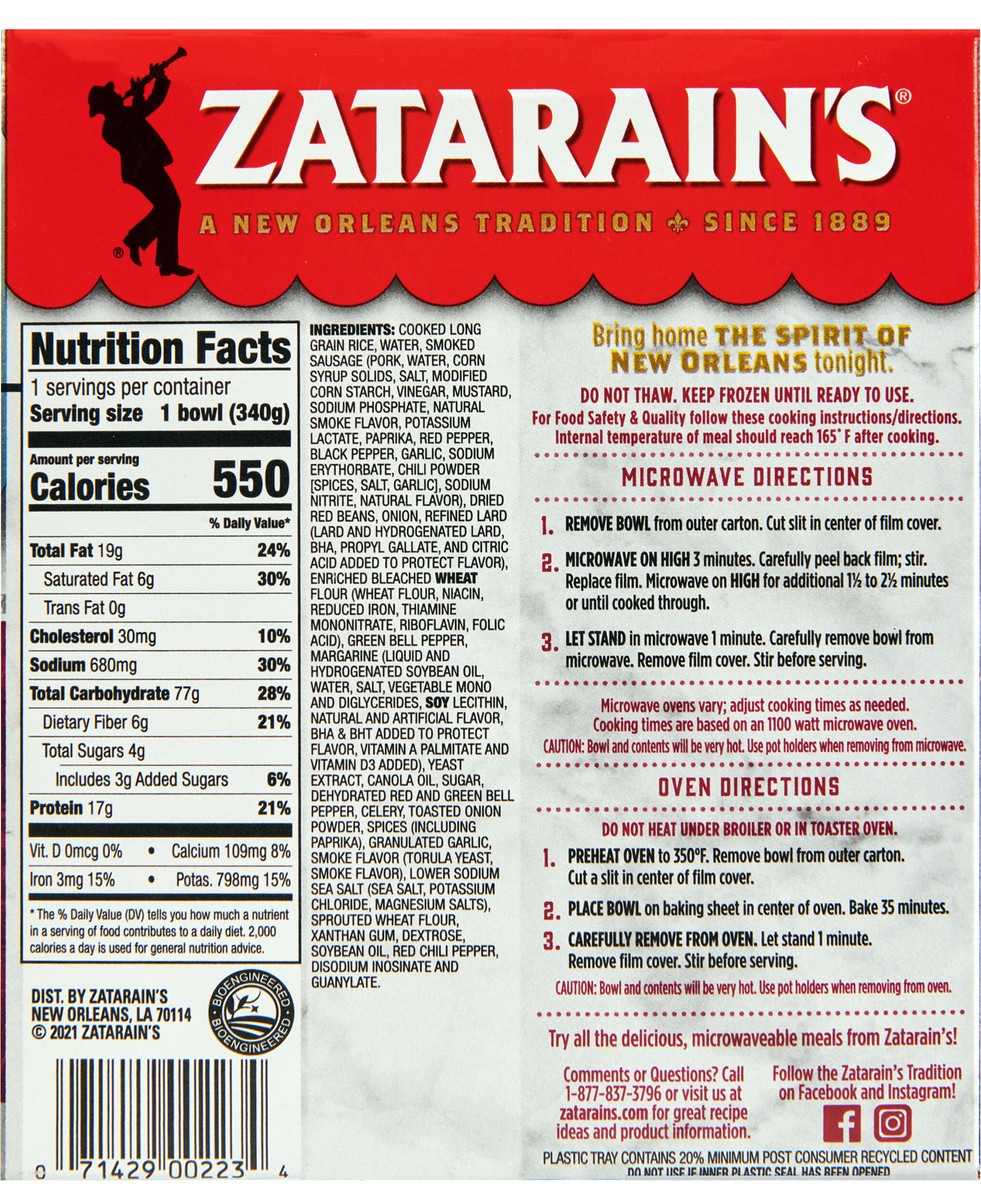 slide 5 of 9, Zatarain's Frozen Meal - Sausage, Red Beans & Rice, 12 oz
