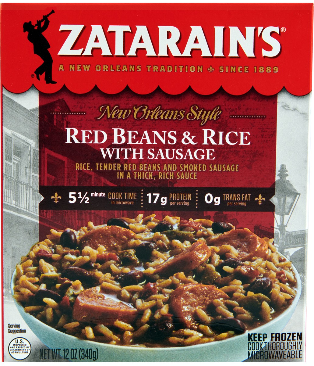 slide 7 of 9, Zatarain's Frozen Meal - Sausage, Red Beans & Rice, 12 oz