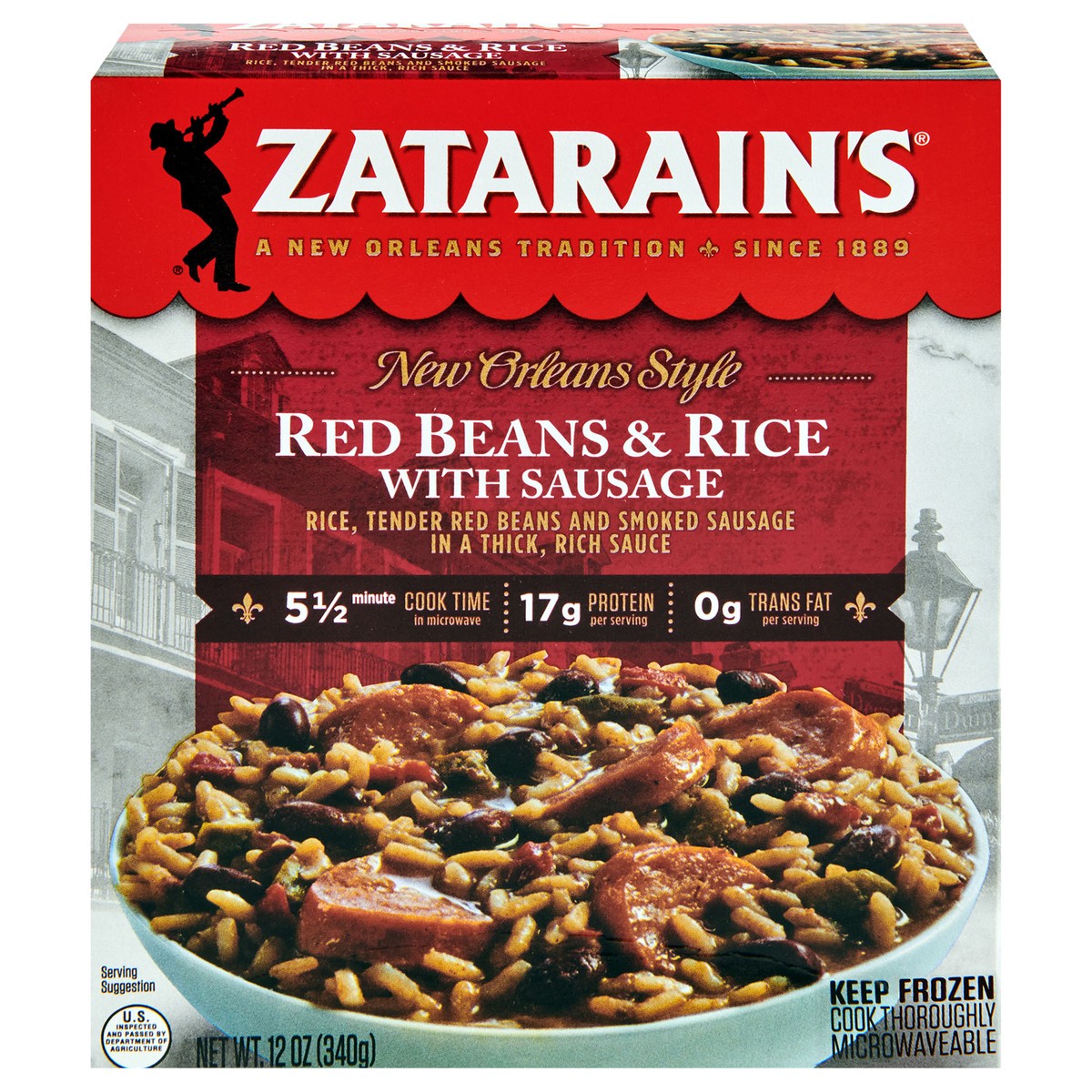slide 1 of 9, Zatarain's Frozen Meal - Sausage, Red Beans & Rice, 12 oz
