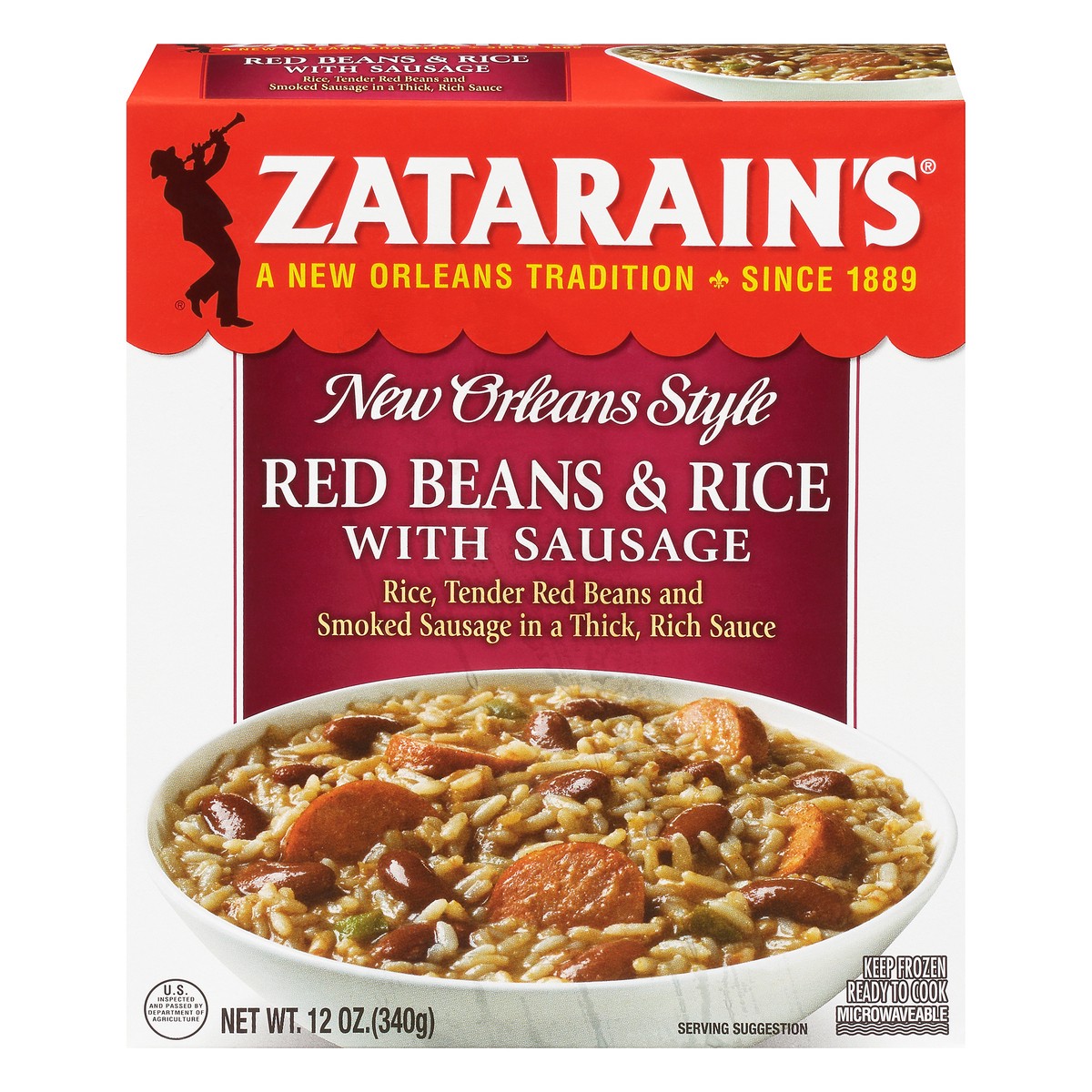slide 1 of 9, Zatarain's Frozen Meal - Sausage, Red Beans & Rice, 12 oz