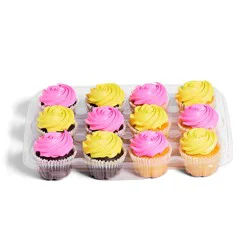 H-E-B 6 White 6 Chocolate Cupcakes with Buttercream - Pastel Pink & Yellow