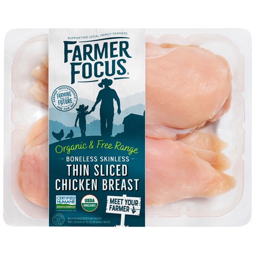 slide 1 of 1, Farmer Focus® organic thin sliced chicken breast, per lb