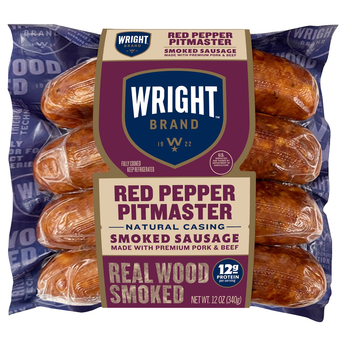 slide 1 of 9, Wright Brand Red Pepper Pitmaster Real Wood Smoked Sausage Links - 4 ct, 4 ct; 12 oz
