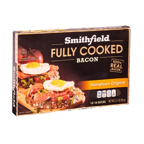 slide 1 of 1, Smithfield® hometown fully cooked bacon, 2.1 oz