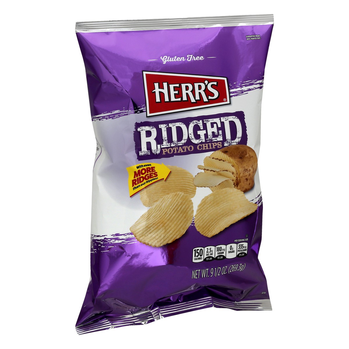 slide 2 of 10, Herr's Chips Ridged Potato Chips, 9.5 oz