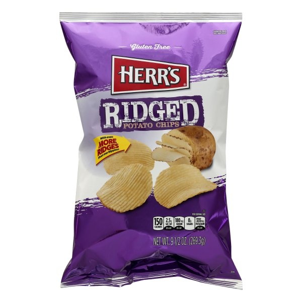 slide 1 of 10, Herr's Chips Ridged Potato Chips, 9.5 oz