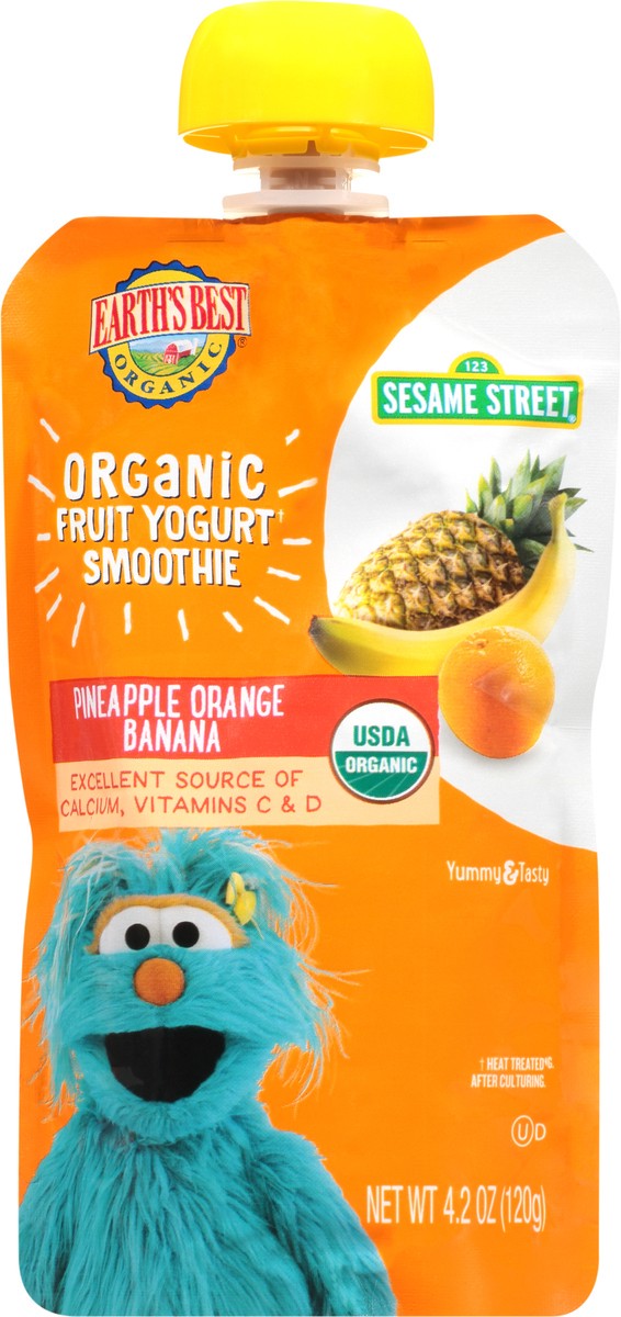 slide 4 of 7, Earth's Best Organic Sesame Street Pineapple Orange Banana Organic Fruit Yogurt Smoothie 4.2 oz. Pouch, 4.2 oz