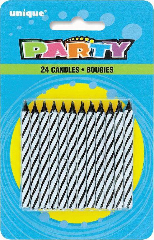 slide 1 of 1, Unique Industries Party Black Stripes Birthday Candles, 24 ct