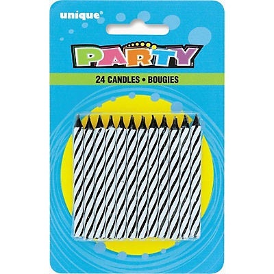slide 1 of 1, Unique Industries Party Black Stripes Birthday Candles, 24 ct