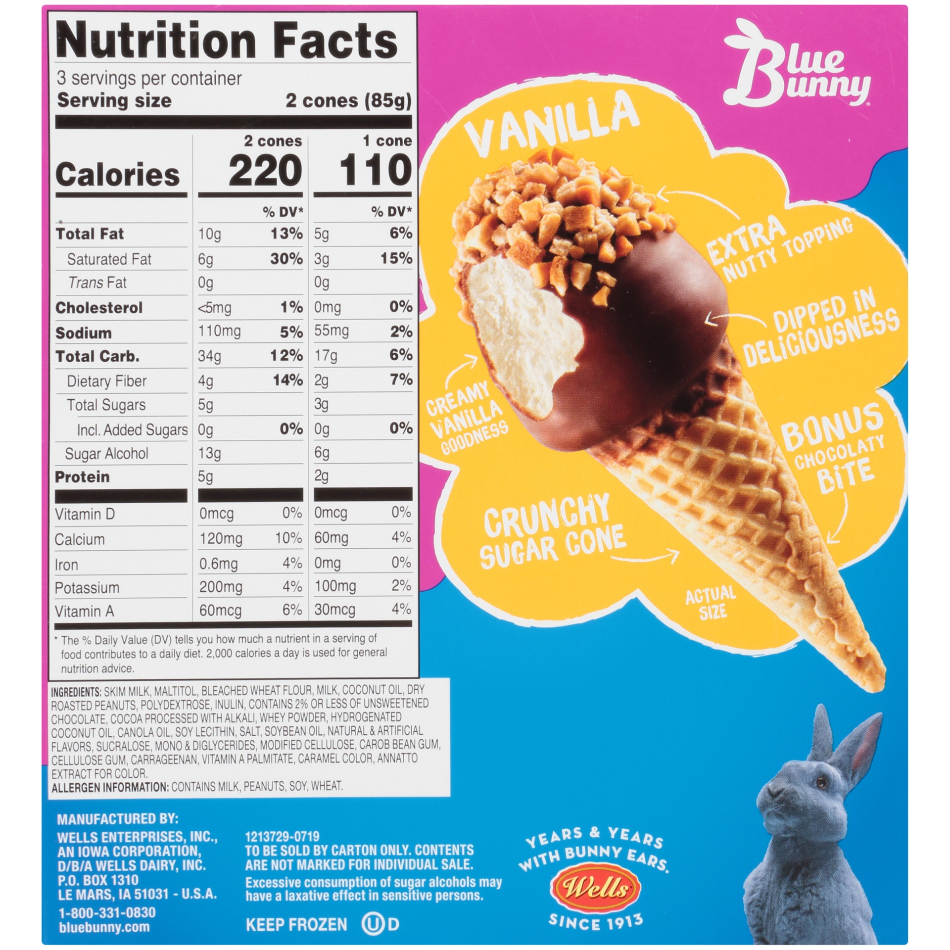 slide 3 of 6, Blue Bunny Sweet Freedom No Sugar Added Vanilla Mini Cones, 6 ct