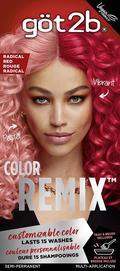 slide 5 of 5, göt2b Color Remix, Customizable Semi-Permanent Hair Color,  092 Radical Red, 4.55 oz