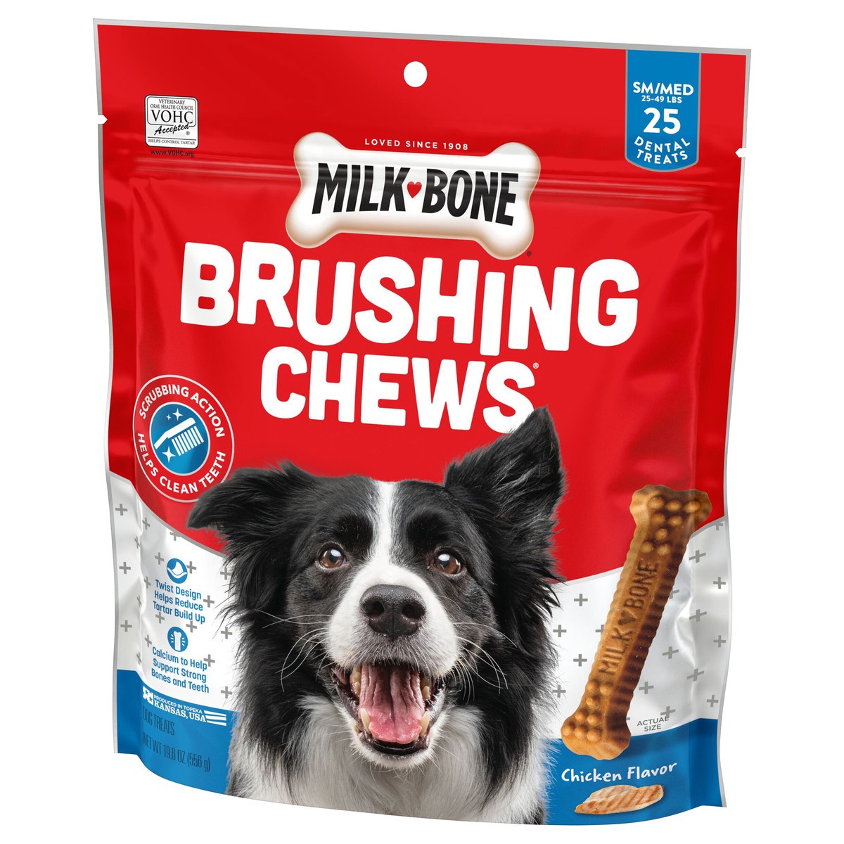 slide 5 of 8, Milk-Bone Brushing Chews Daily Dental Dog Treats, Small/Medium, 19.6 Oz. Bag, 25 Bones Per Bag, 19.6 oz