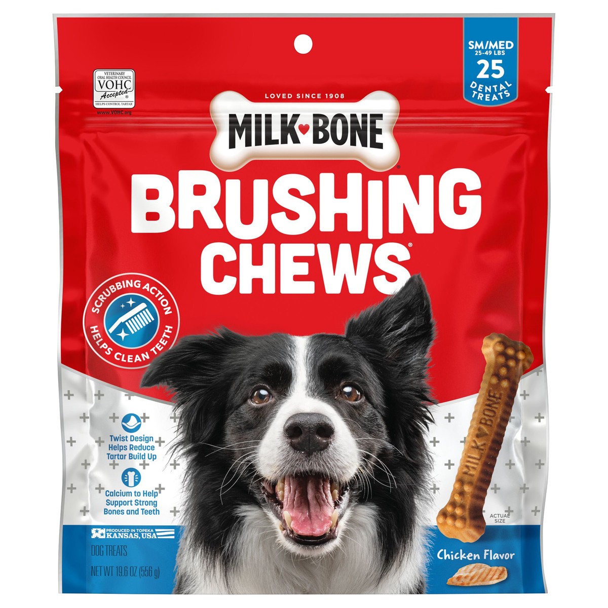 slide 1 of 8, Milk-Bone Brushing Chews Daily Dental Dog Treats, Small/Medium, 19.6 Oz. Bag, 25 Bones Per Bag, 19.6 oz