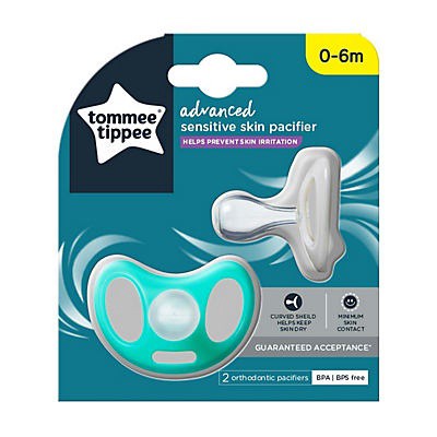 slide 1 of 1, Tommee Tippee Advanced Sensitive Skin Pacifier 0-6M, 2 ct