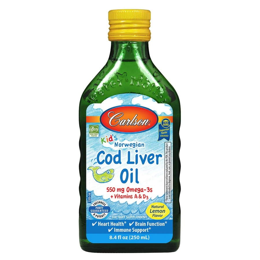 slide 1 of 1, Carlson Labs Oil Cod Liver Kids Lemon, 8.4 fl oz