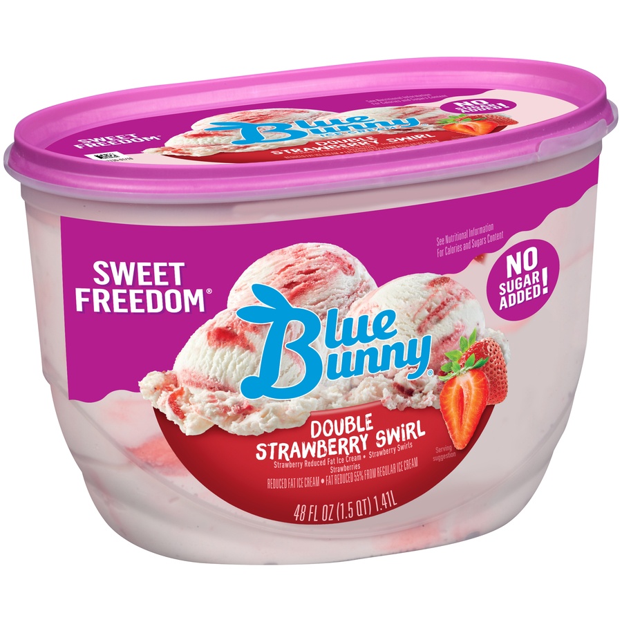 slide 2 of 8, Blue Bunny Sweet Freedom No Sugar Added Double Strawberry Ice Cream, 48 oz