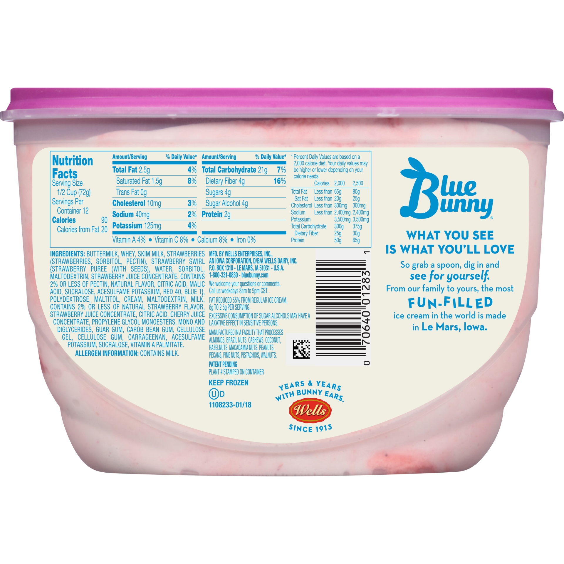 slide 6 of 8, Blue Bunny Sweet Freedom No Sugar Added Double Strawberry Ice Cream, 48 oz