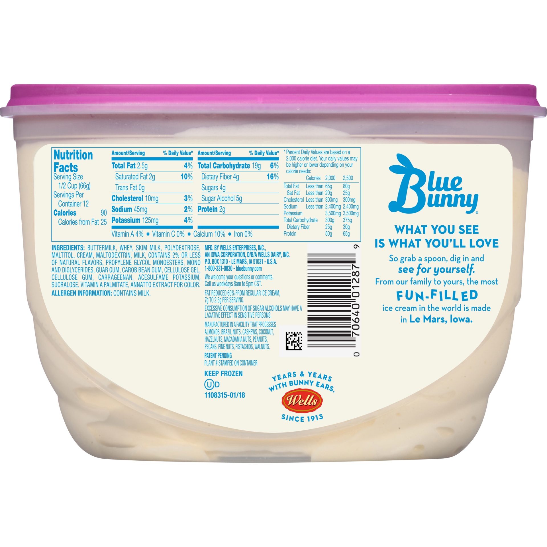 slide 4 of 8, Blue Bunny Vanilla Ice Cream Sweet Freedom, 48 fl oz
