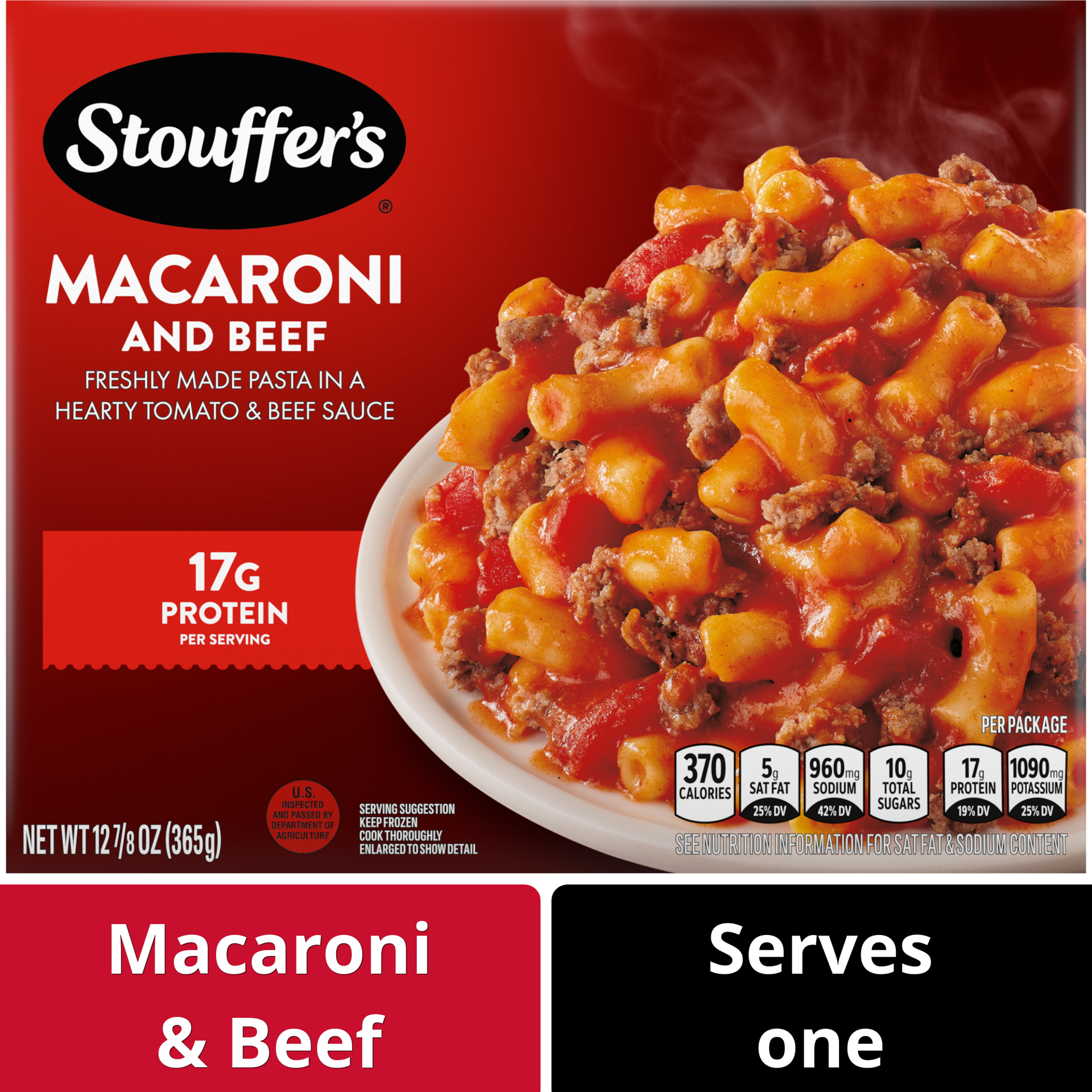 slide 1 of 7, Stouffer's Macaroni and Beef Frozen Meal, 12.875 Ounce, 12.88 oz