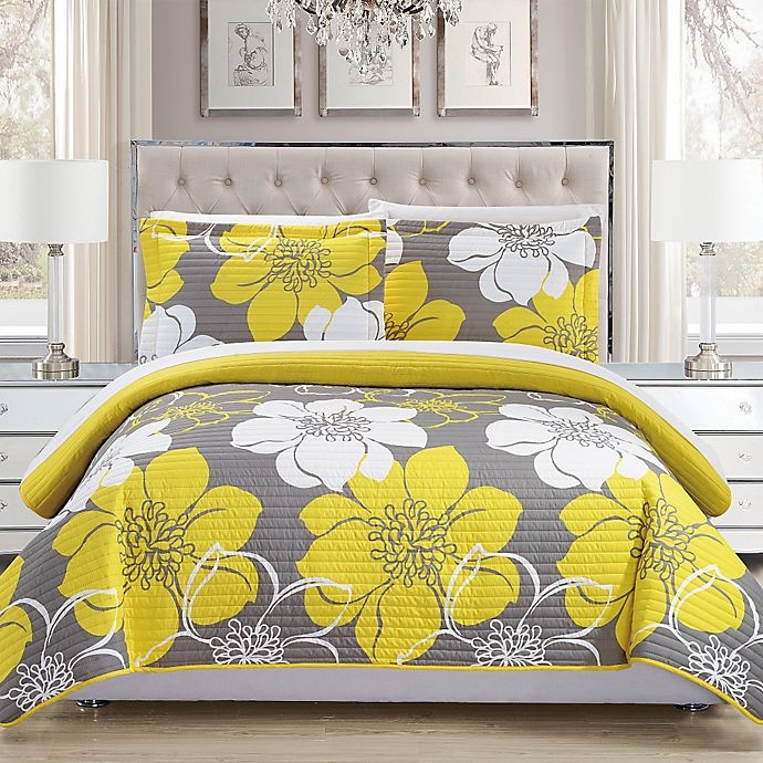 slide 1 of 2, Chic Home Chrysa Reversible Twin Quilt Set - Yellow, 2 ct