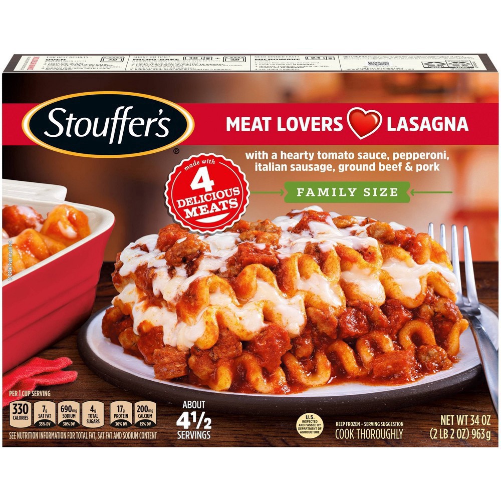 slide 4 of 17, Stouffer's Family Size Meat Lovers Lasagna Frozen Meal, 34 oz