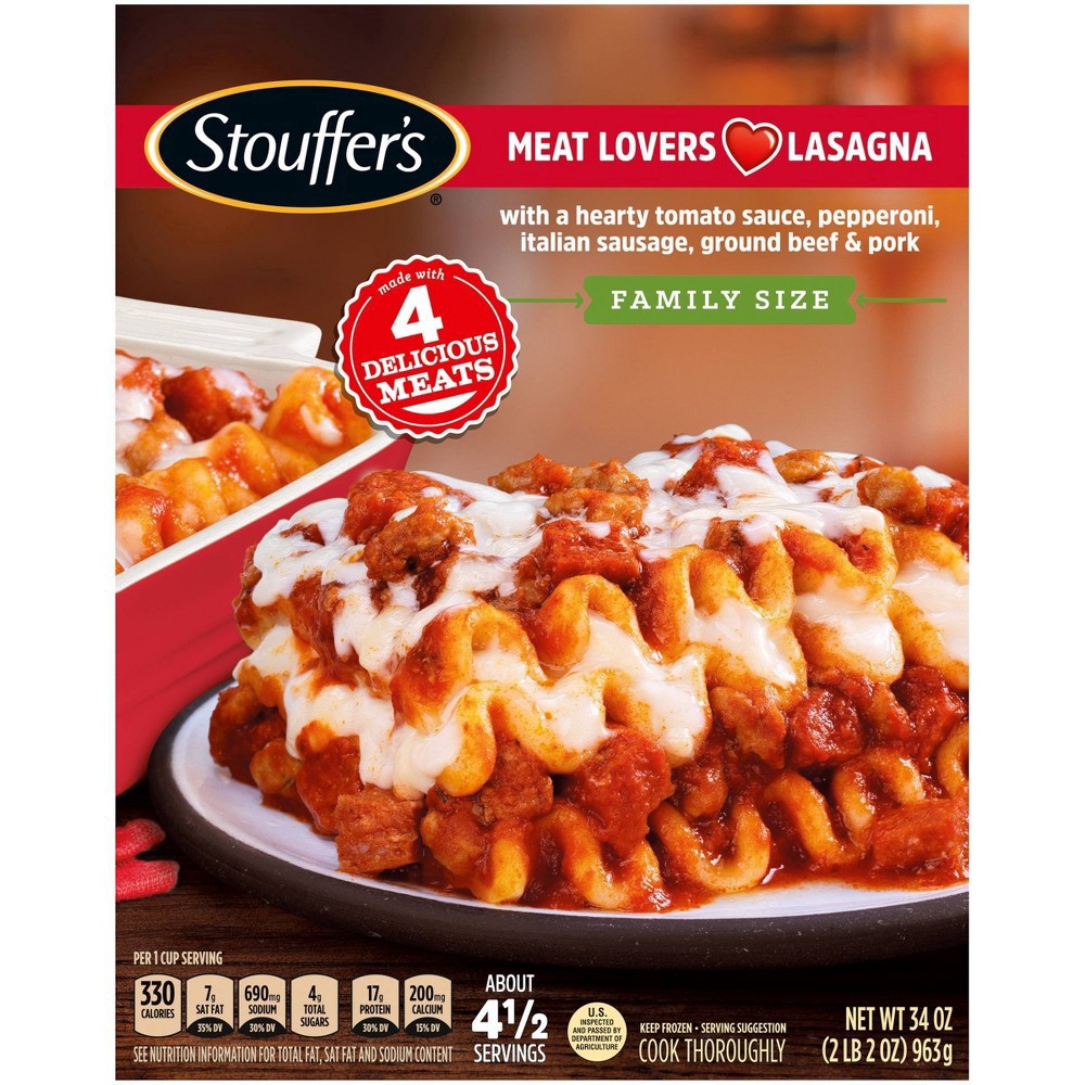 slide 14 of 17, Stouffer's Family Size Meat Lovers Lasagna Frozen Meal, 34 oz