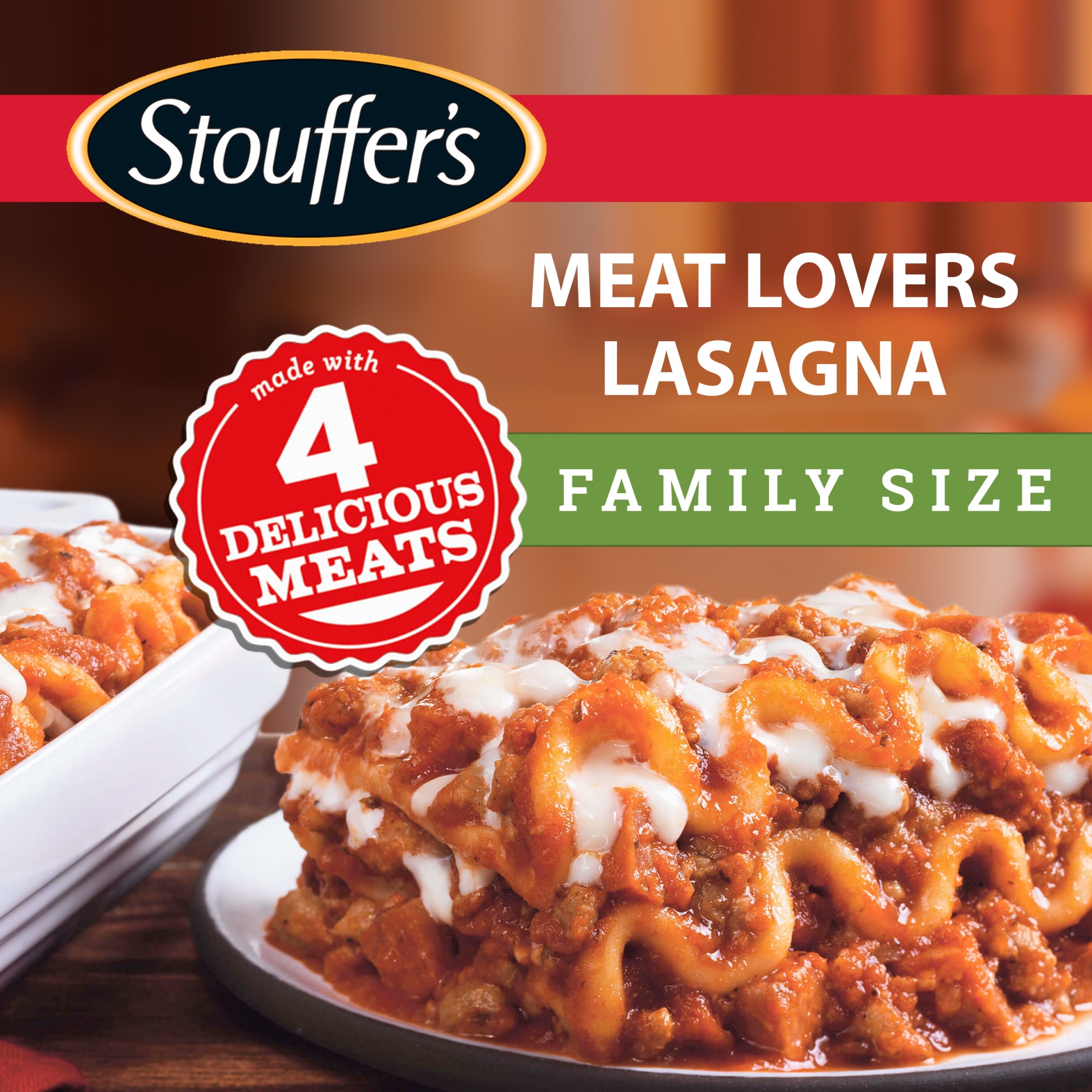 slide 1 of 6, Stouffer's Family Size Meat Lovers Lasagna, 34 oz