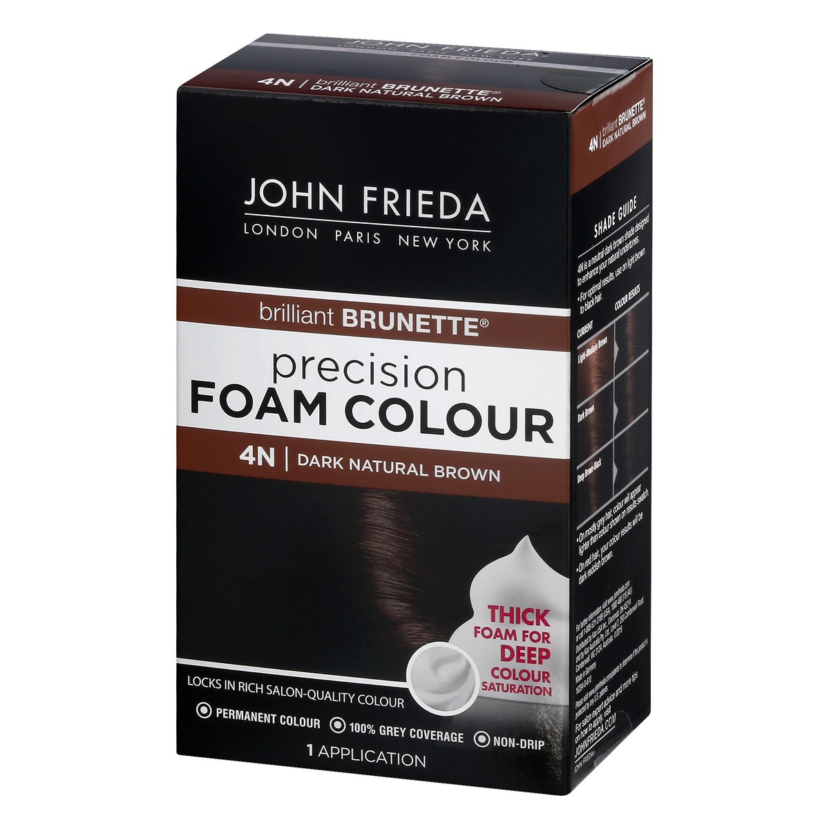 slide 2 of 13, John Frieda Brown Permanent Precision Hair color Foam Hair Color Kit, Brown Hair Dye, 4N Dark Natural Brown Hair Color, 1 Application, 1 ct