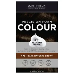 John Frieda Brown Permanent Precision Hair color Foam Hair Color Kit, Brown Hair Dye, 4N Dark Natural Brown Hair Color, 1 Application