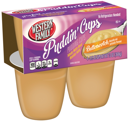 slide 1 of 1, Western Family Puddin' Cups Butterscotch, 13 oz