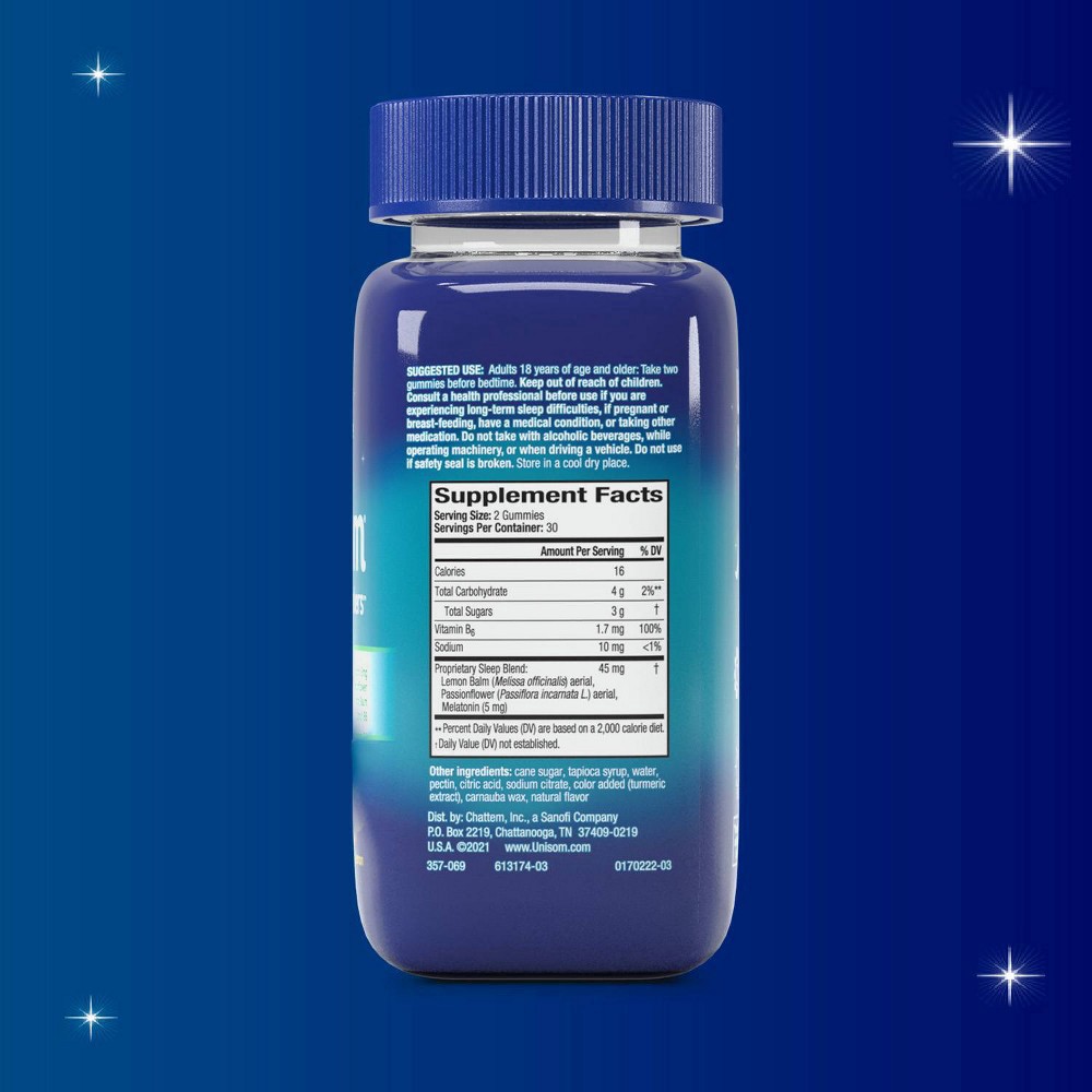 slide 2 of 6, Unisom Simple Slumbers Gummies 5 mg Drug-Free Midnight Raspberry Melatonin 60 ea, 60 ct