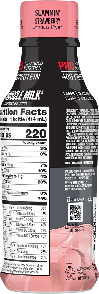 slide 3 of 6, Muscle Milk Non-Dairy Protein Shake Slammin' Strawberry Artificially Flavored 14 Fl Oz Bottle, 14 fl oz