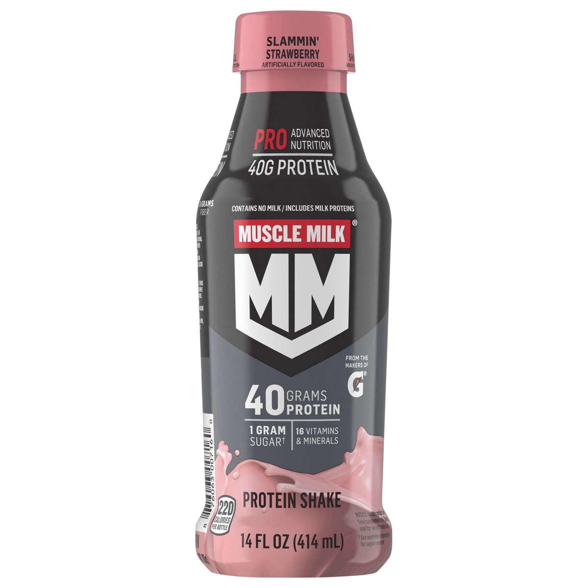 slide 1 of 6, Muscle Milk Non-Dairy Protein Shake Slammin' Strawberry Artificially Flavored 14 Fl Oz Bottle, 14 fl oz