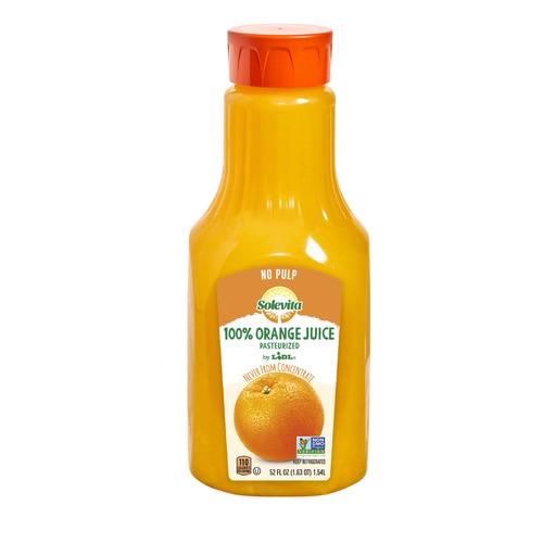 slide 1 of 1, Solevita 100% orange juice, no pulp, 52 fl oz