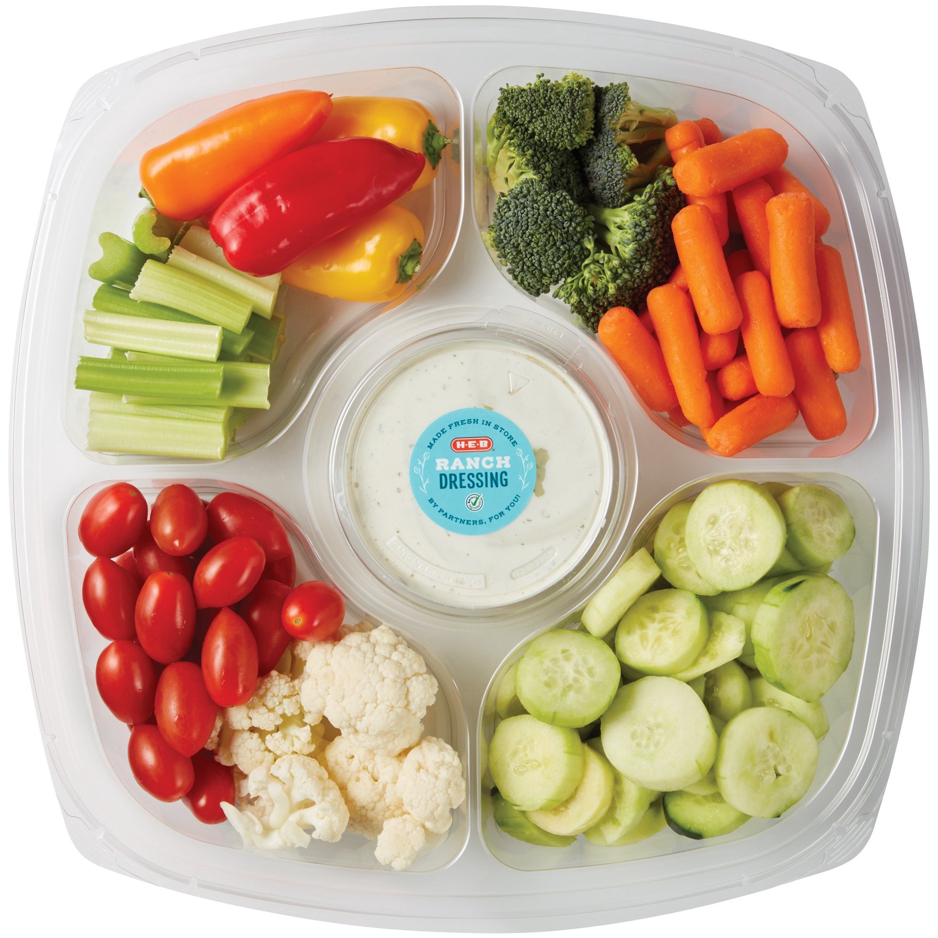 slide 1 of 1, H-E-B Jumbo Fresh Veggie Party Tray - Ranch Dressing, per lb