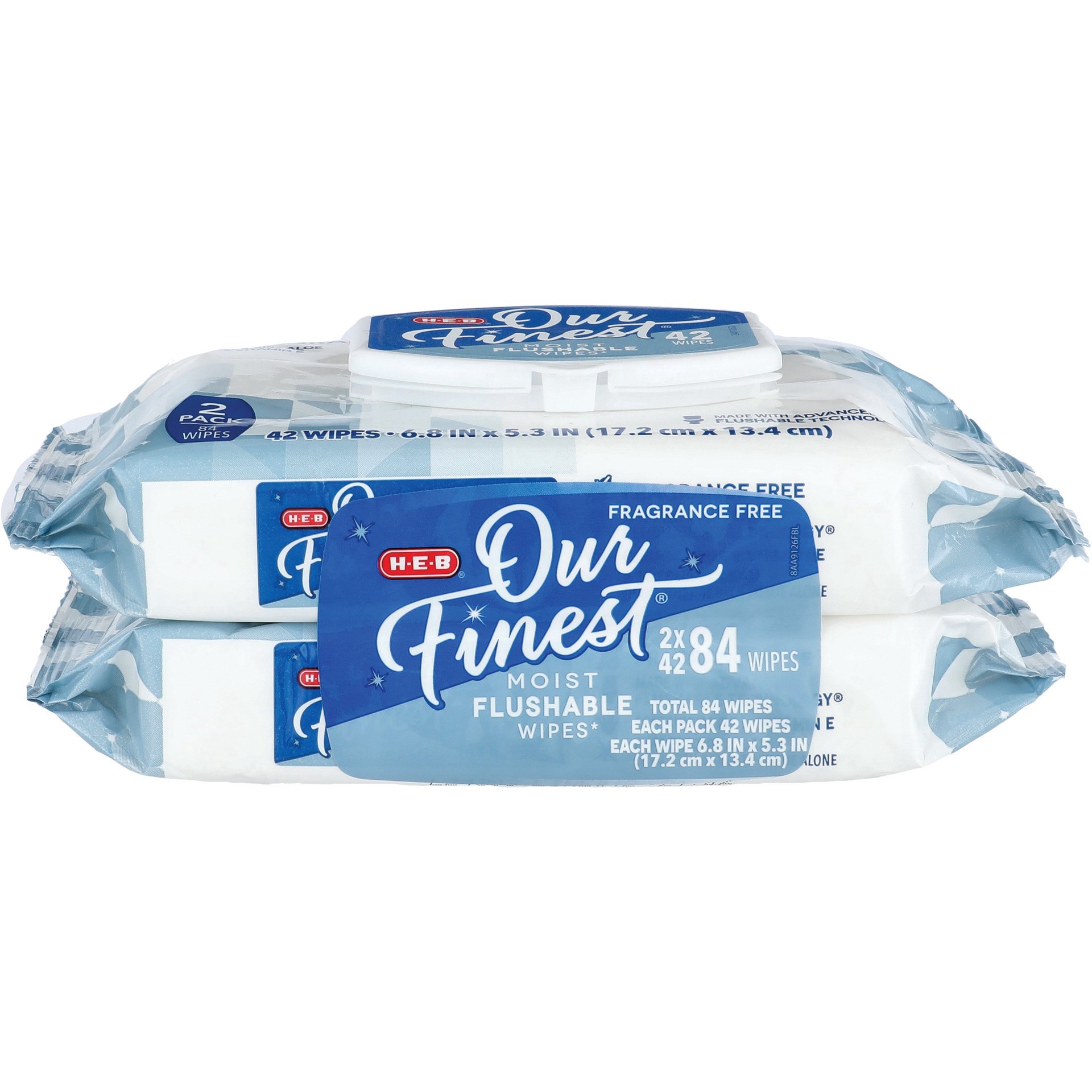 slide 1 of 1, H-E-B Our Finest Moist Flushable Wipes 2 pk - Fragrance Free, 84 ct
