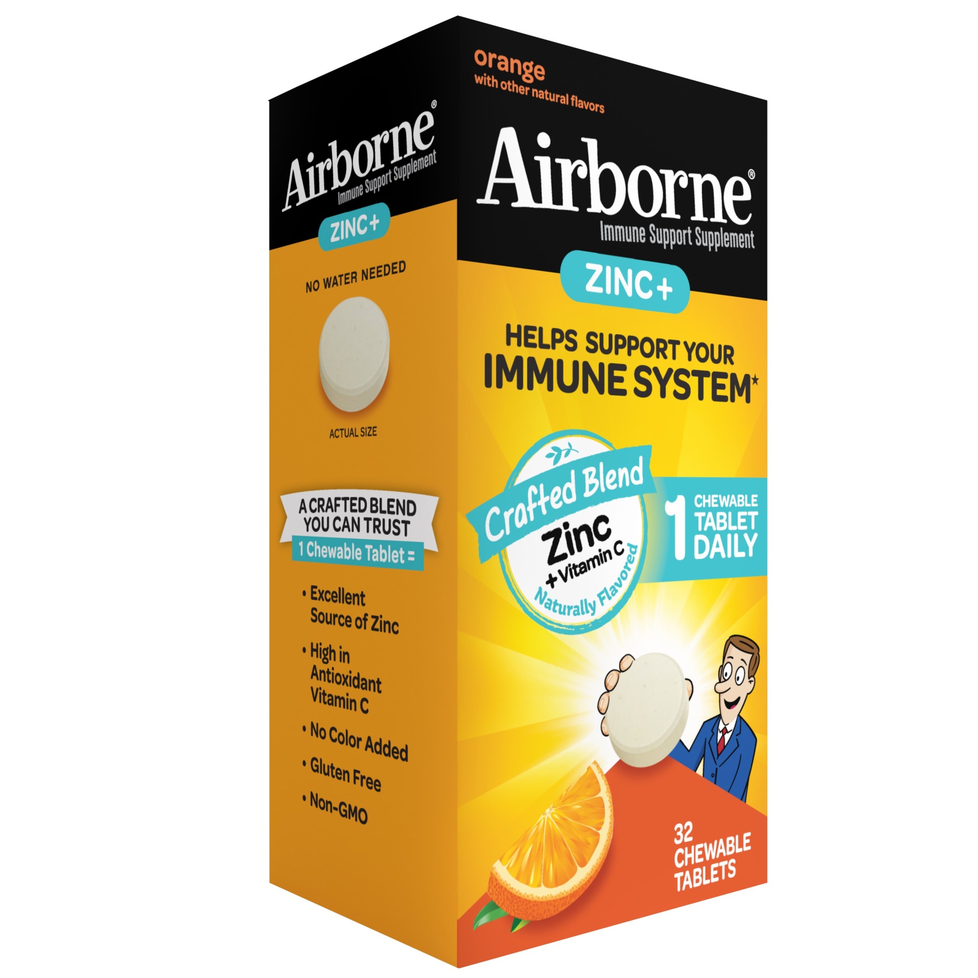 slide 1 of 1, Airborne Immune Support Zinc+ Orange Chewable Tablets, 32 ct