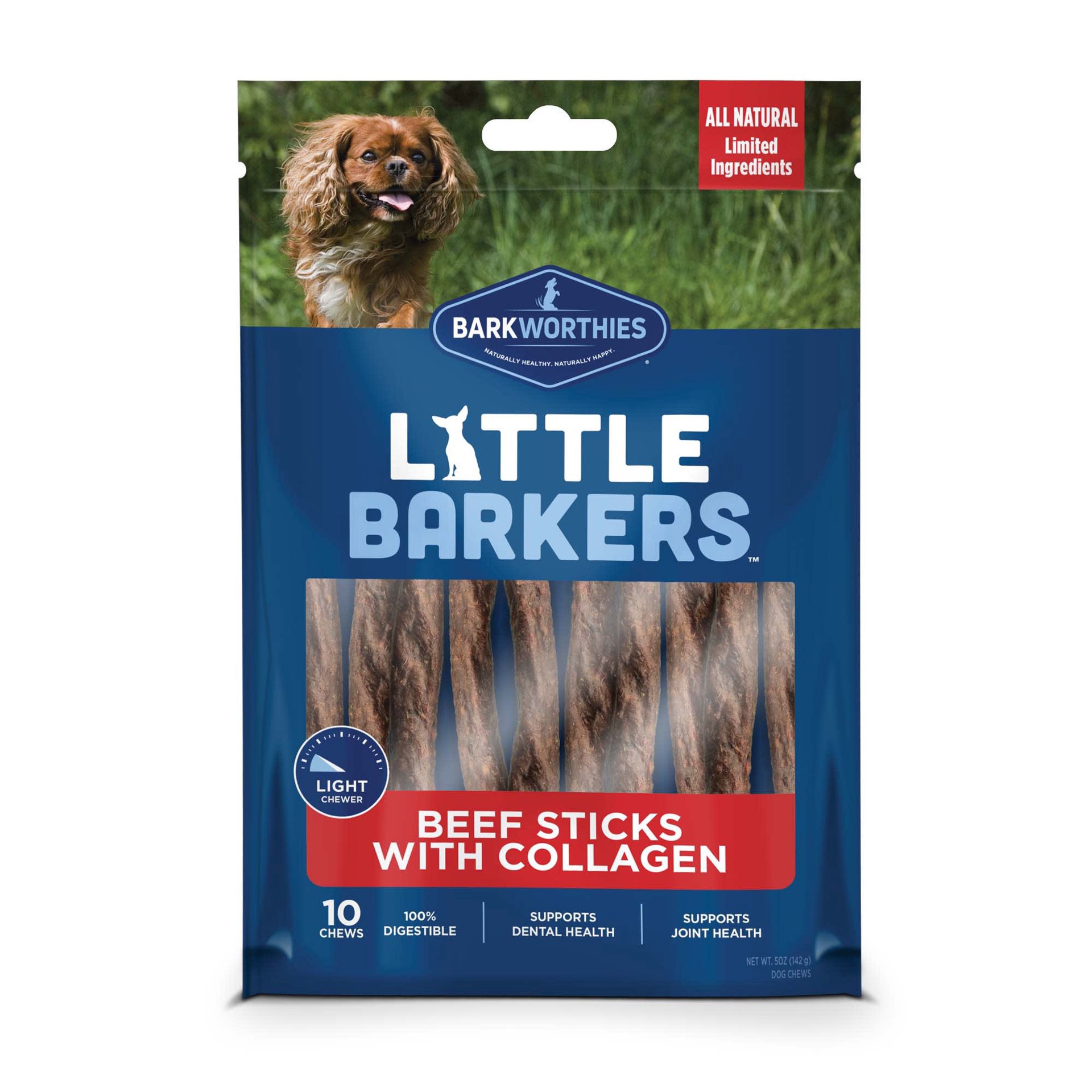 slide 1 of 1, Barkworthies Little Barkers Beef Sticks with Collagen Dog Treats, 0.26 lb., Pack of 10, 1 ct
