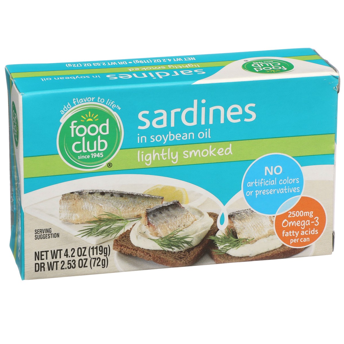 slide 2 of 9, Food Club Lightly Smoked Sardines In Soybean Oil, 4.2 oz