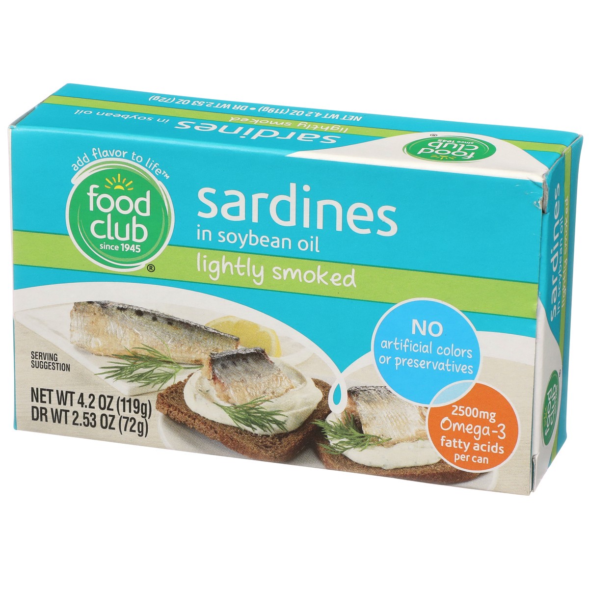 slide 3 of 9, Food Club Lightly Smoked Sardines In Soybean Oil, 4.2 oz