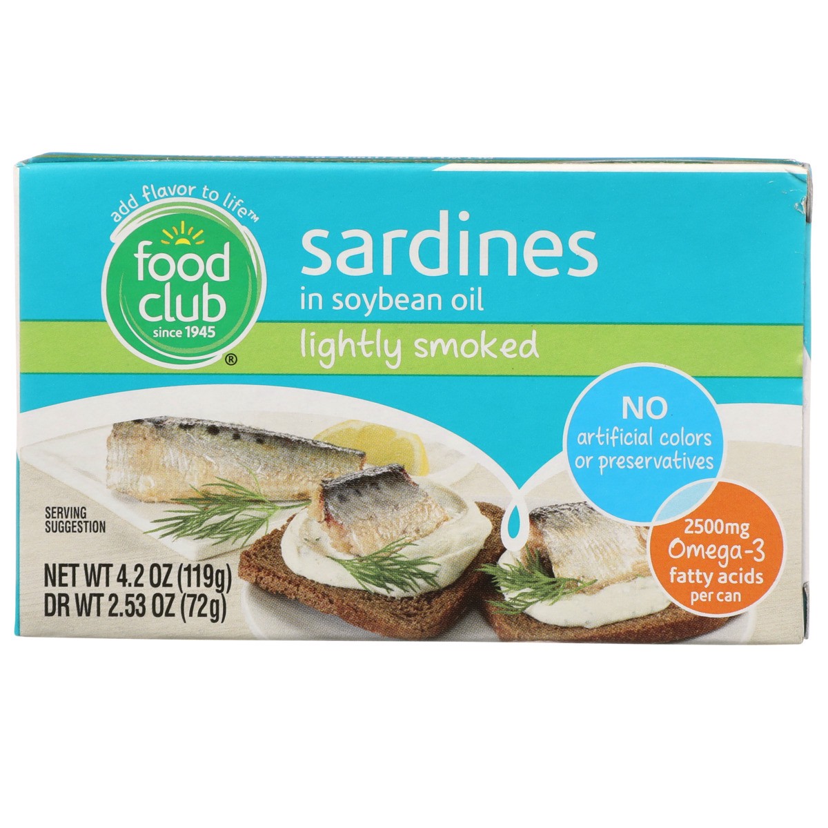 slide 8 of 9, Food Club Lightly Smoked Sardines In Soybean Oil, 4.2 oz