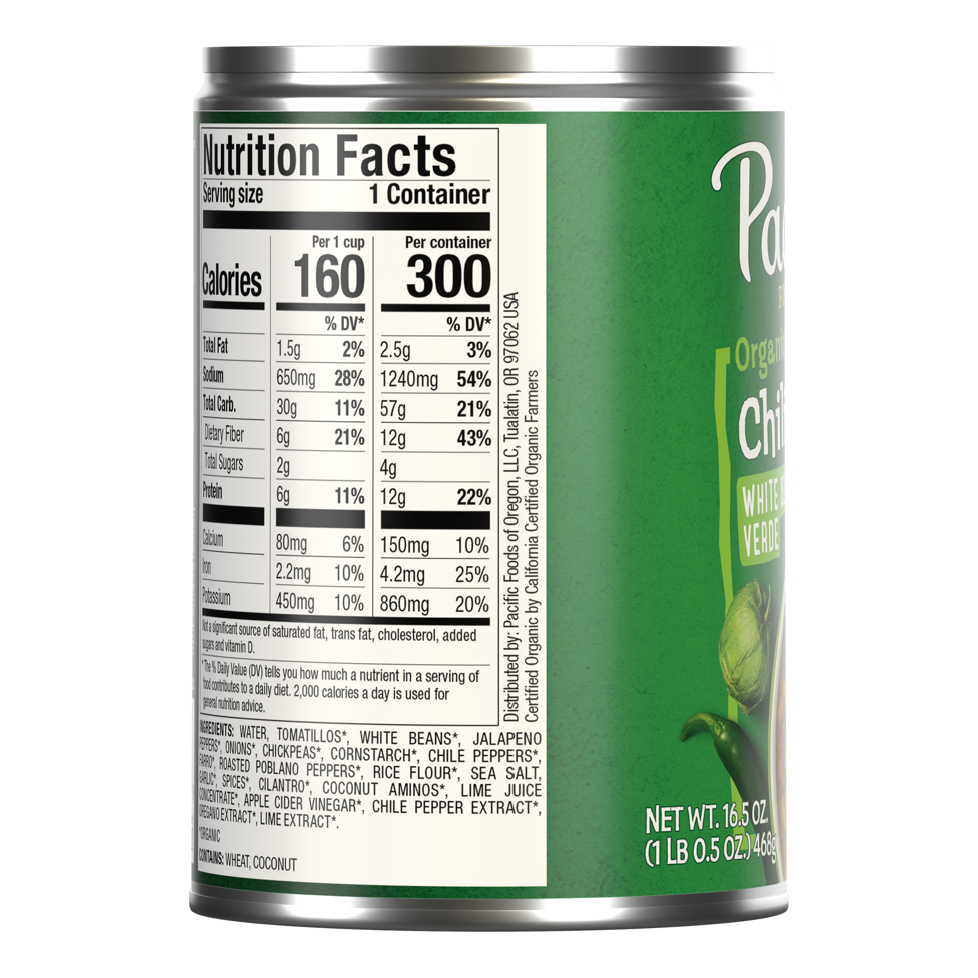 slide 2 of 5, Pacific Foods Organic White Bean Verde Chili, Plant Based, 16.5 oz Can, 16.5 oz
