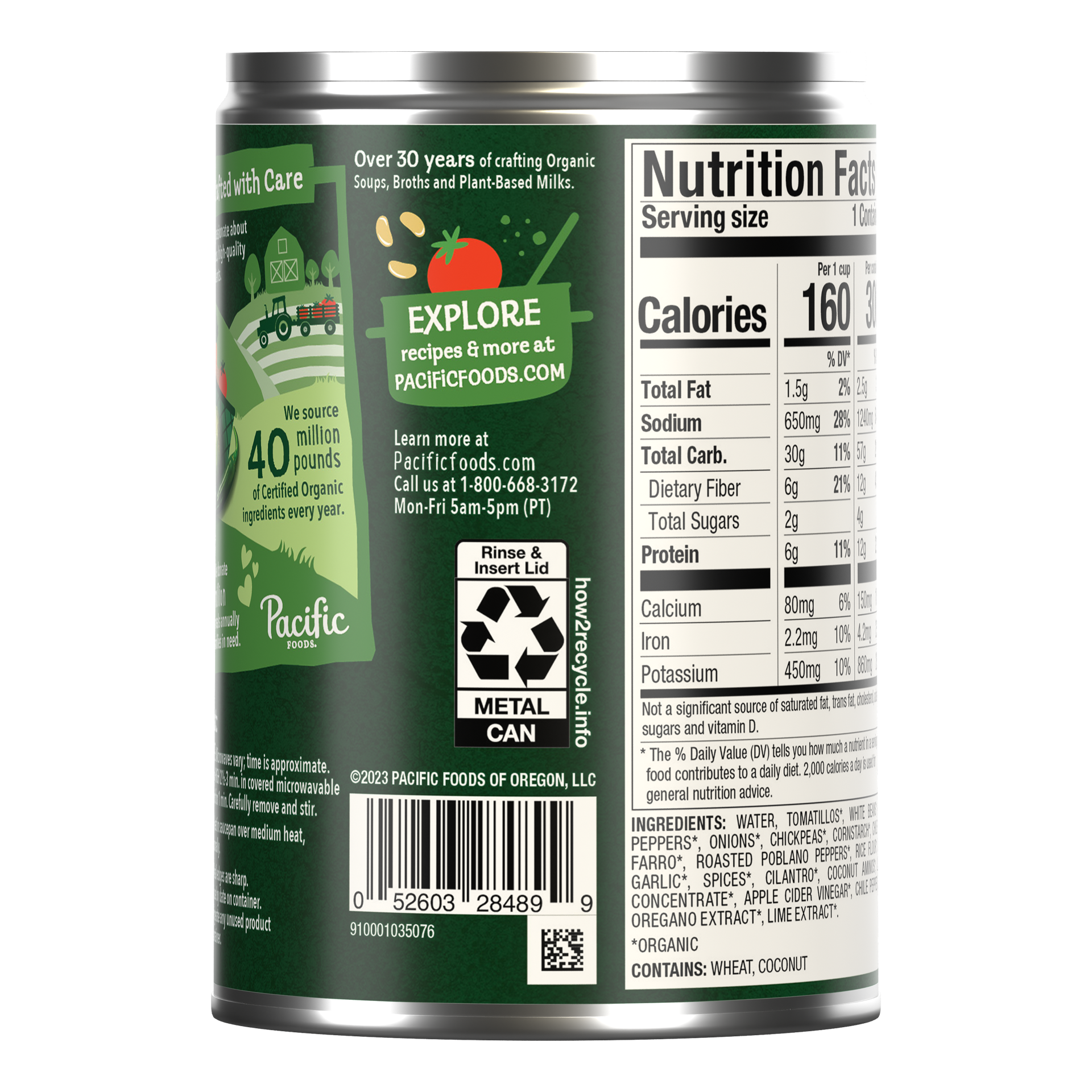 slide 3 of 5, Pacific Foods Organic White Bean Verde Chili, Plant Based, 16.5 oz Can, 16.5 oz