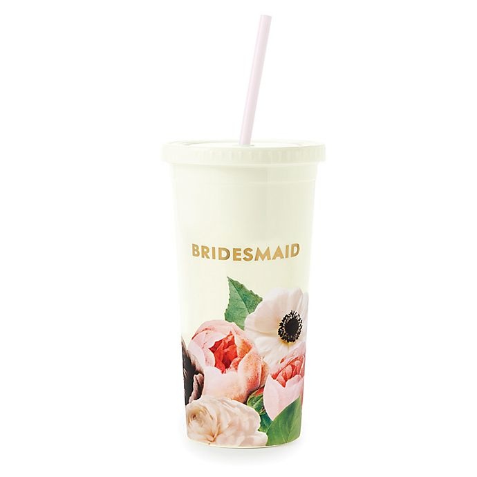 slide 1 of 1, Kate Spade New York Floral Bridesmaid'' Tumbler with Straw'', 1 ct