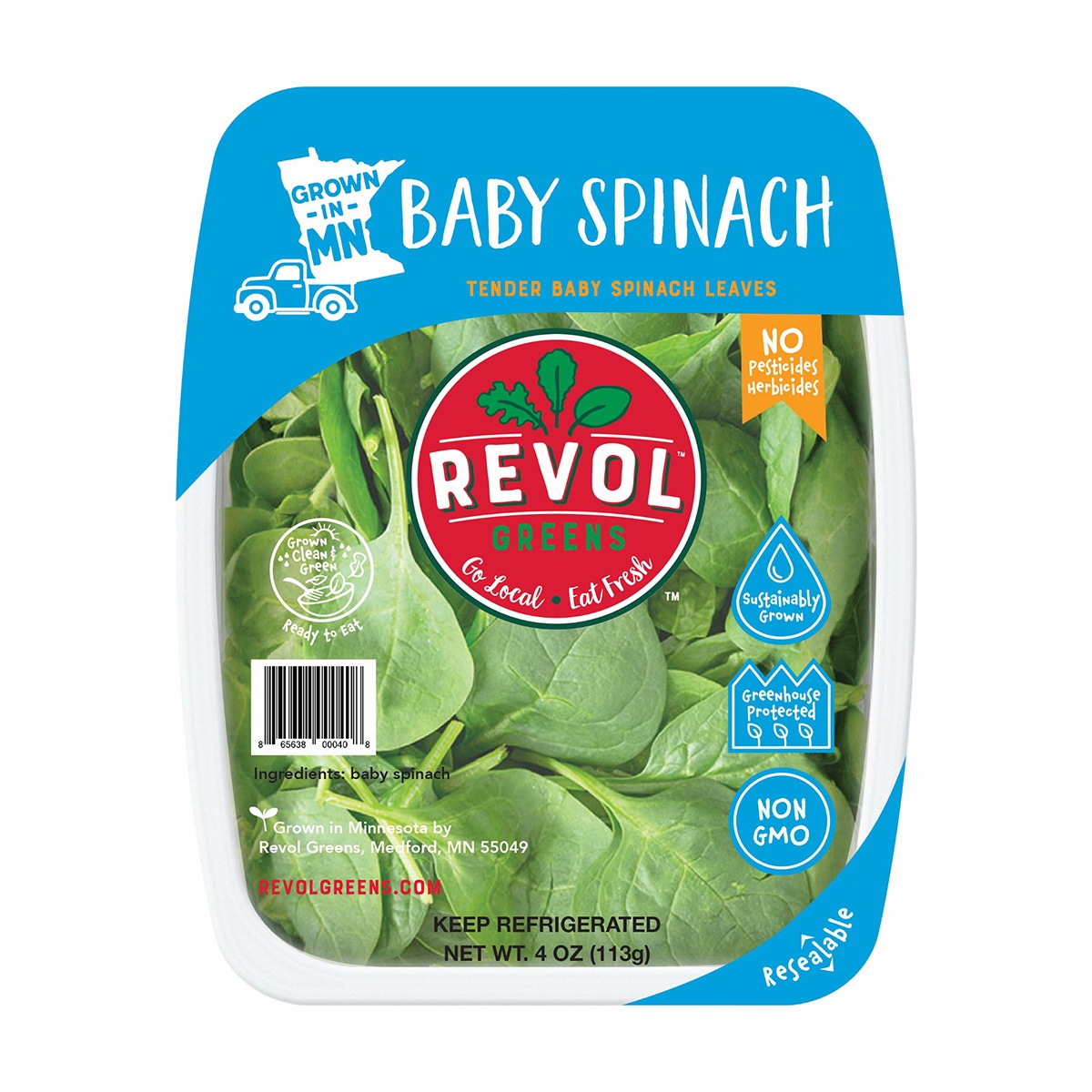 slide 1 of 1, Revol Greens Baby Spinach Leaves, 4.5 oz