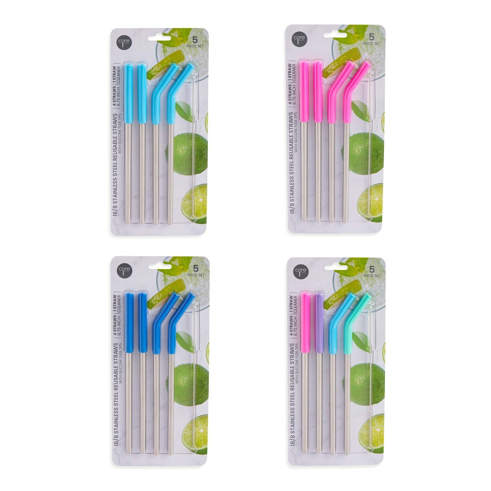 slide 1 of 2, Core Home Straw Set - Assorted, 5 ct