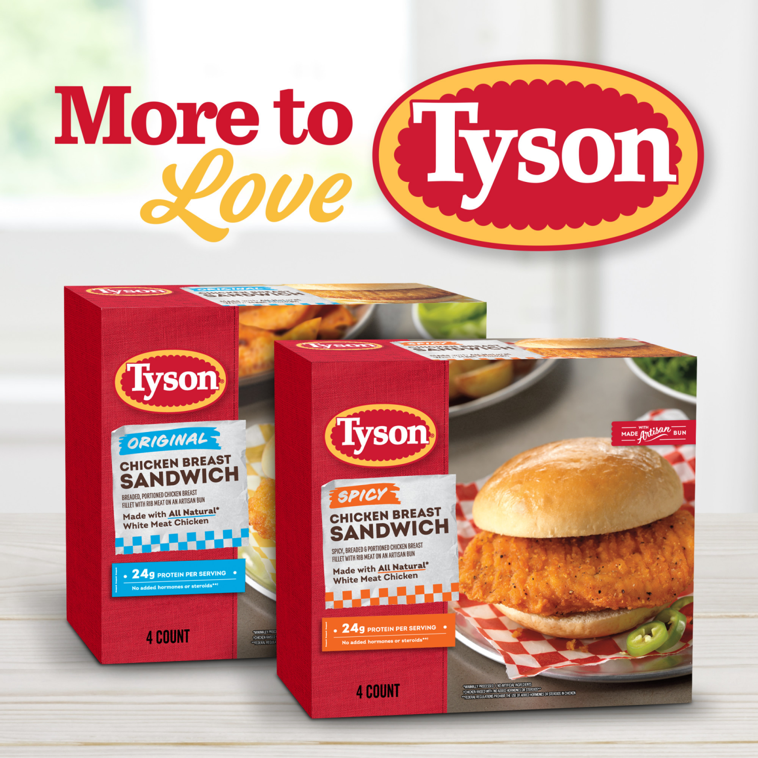 slide 3 of 8, Tyson Spicy Chicken Breast Sandwich, 24 oz, 4 ct Box, 4 ct