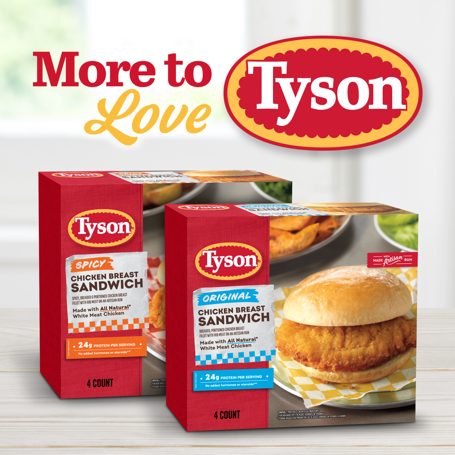 slide 2 of 8, Tyson Frozen Original Chicken Breast Sandwich, 24 oz, 4 ct, 4 ct